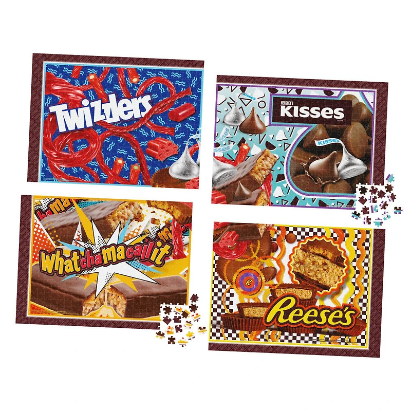 Hershey, Coffret de 4 puzzles de 500 pièces sur le thème des barres chocolatées Hershey, Twizzlers, Kisses, Reese's et Whatchamacallit