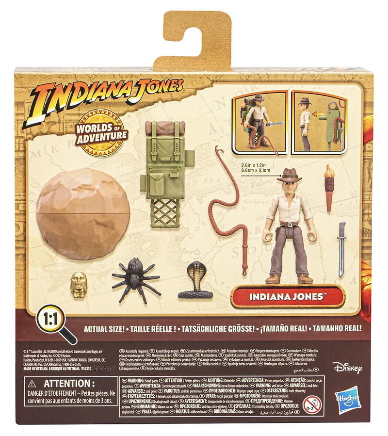 Indiana Jones Worlds of Adventure, Indiana Jones avec sac à dos d'aventure, figurine de 6 cm, jouets Indiana Jones