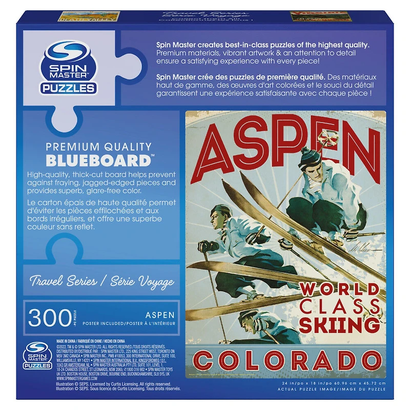 Spin Master Puzzles, Aspen Colorado 300-Piece Jigsaw Blueboard Puzzle Snow Skiing Travel Series with Poster