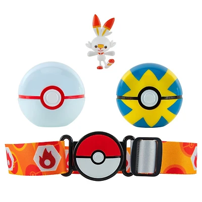 Pokémon Clip 'N Go, ensemble de ceinture Poké Ball - Rapide Ball, Luxe Ball et Flambino (Scorbunny + Quick Ball et Premier Ball)