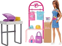Barbie Make and Sell Boutique Playset with Brunette Doll, Foil Design Tools, Clothes and Accessories