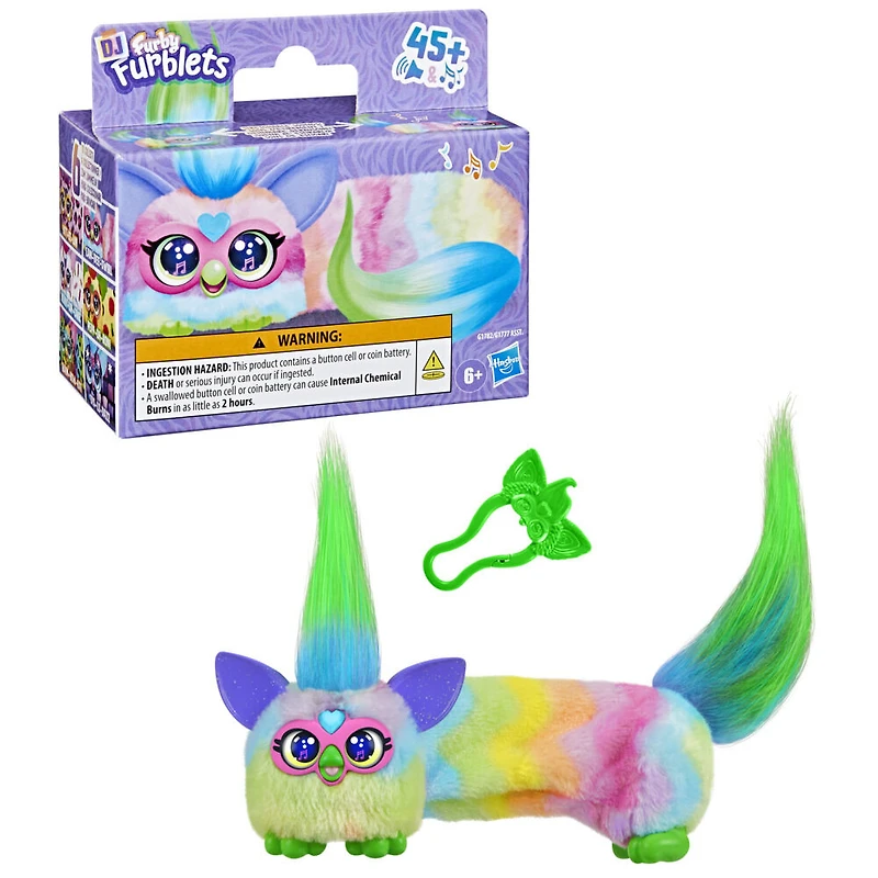 Furby DJ Furblets Can-Dee-Swirl Mini Electronic Plush Toy with Funny Stretchable Sound Effects & Music, Speaks Furbish, Pink, Blue & Purple