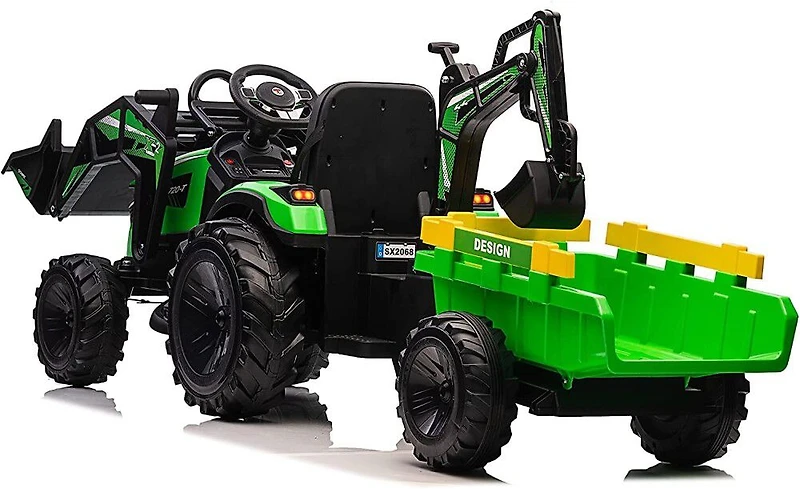 Voltz Toys Tracteur agricole avec pelle, pelleteuse et remorque