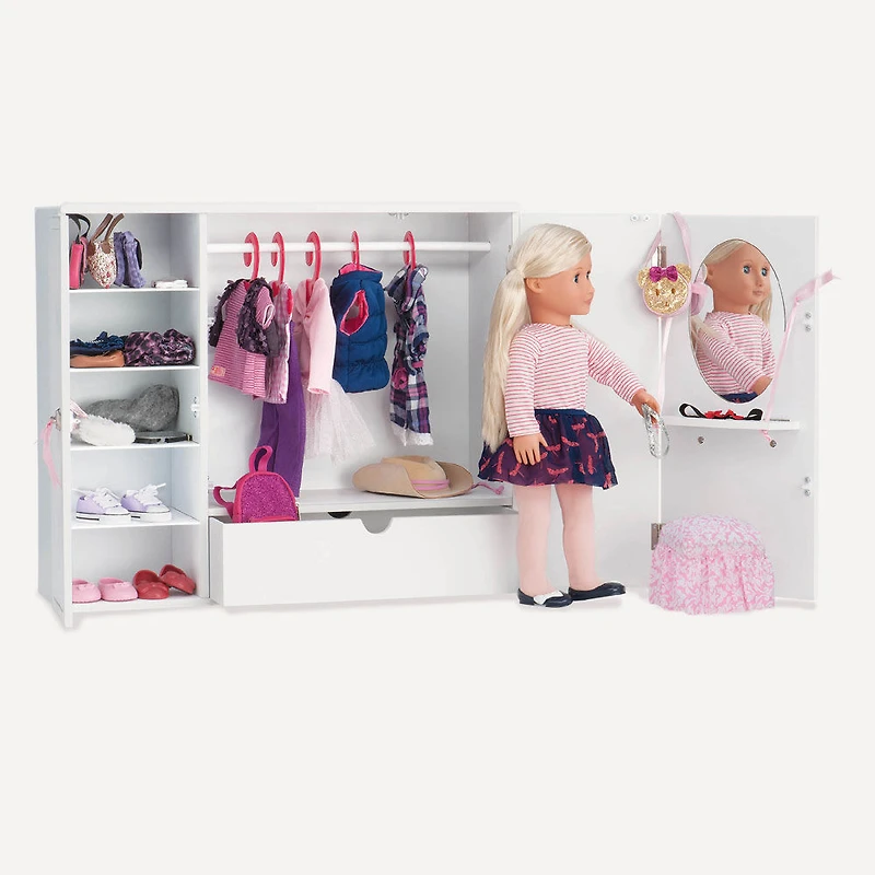 Wooden Wardrobe, Our Generation, Garde-robe à la mode pour poupées de 18 po