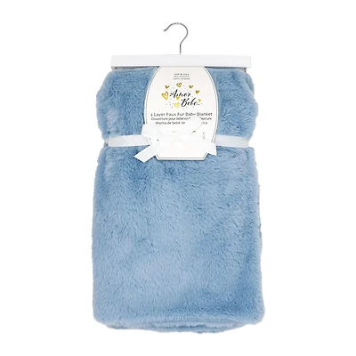 Amor Bebe Faux Fur Plush Blanket: Blue