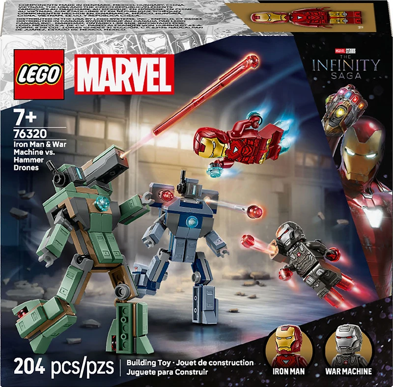 LEGO Marvel Iron Man et War Machine contre les Hammer Drones, Jouet de Construction de Superhéros 76320