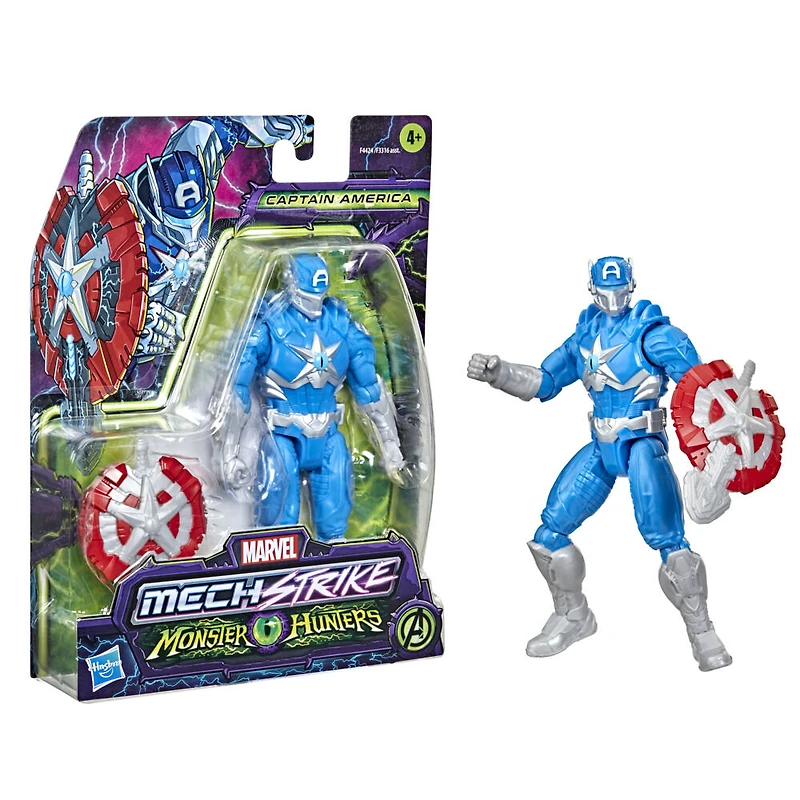 Marvel Avengers Mech Strike Monster Hunters Captain America Toy, 6-Inch-Scale Action Figure with Accessory