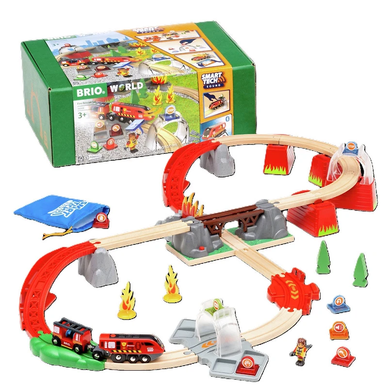 BRIO World - 36004 Ensemble de Secours Incendie Smart Tech Sound | Ensemble de train jouet motorisé de 41 pièces - Édition anglaise