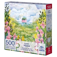 Spin Master Puzzles, Irises by the Sea 500-Piece Jigsaw Puzzle Artist Laivi Põder Floral Landscape Art with Poster