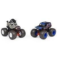 Monster Jam, Coffret de 2 monster trucks officiels en métal moulé Racing Stripes vs Son-Uva Digger qui changent de couleur, échelle 1:64