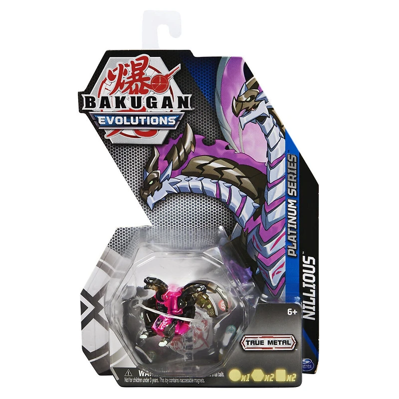 Bakugan Evolutions, Nillious (Noir), Bakugan True Metal Platinum Series, 2 BakuCores et carte Personnage