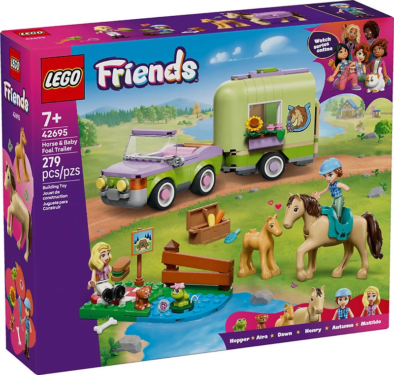 LEGO Friends La Remorque pour le Cheval et le Poulain - Jouet, avec 2 Minipoupées, un Chiot, un Cheval, un Poulain et une Grenouille - 42695