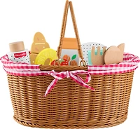 Fisher-Price Wooden Picnic Basket & Food Pretend Play Set for Preschool Kids, 31 Wood Pieces