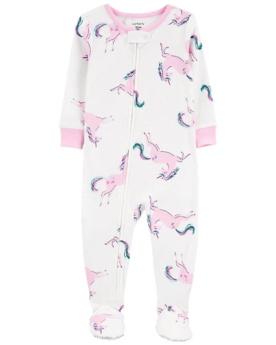 Pyjama 1 pièce à pieds blanc à imprimé de licorne rose Carter's