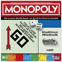 Monopoly, jeu de plateau avec boîte de rangement et pions grand format