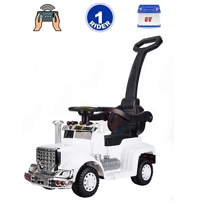 KidsVip 6V Enfants at Tout-Petits Big Rig Monter sur la Voiture de Poussée de Camion Voiture Eléctrique avec Commande à Distance - Blanc - Édition anglaise