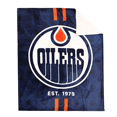 Couverture en polaire Sherpa à motif sportif des Oilers de Edmonton de la LNH(50 x 60)