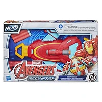 Marvel Avengers Mech Strike, Gant lance-fléchette de Iron Man, jouet de déguisement, 3 fléchettes NERF
