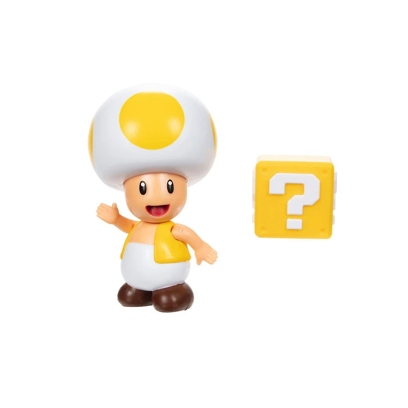 Figurine Super Mario de 4 pouces - Crapaud jaune avec bloc d'interrogation