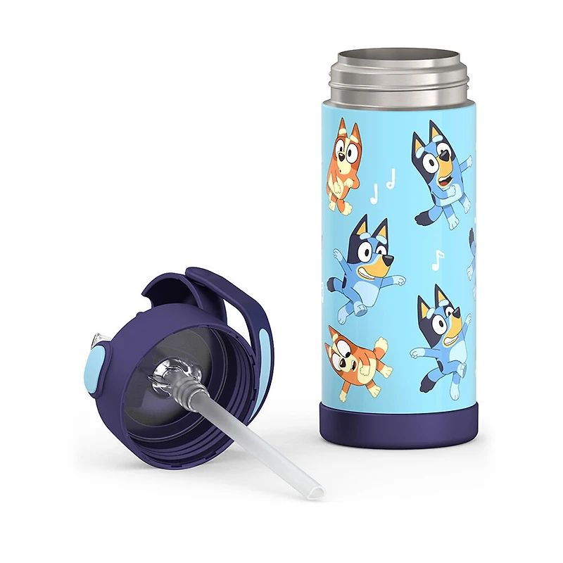 Bouteille isotherme en acier inoxydable FUNtainerMD avec paille, Bluey, 414ml