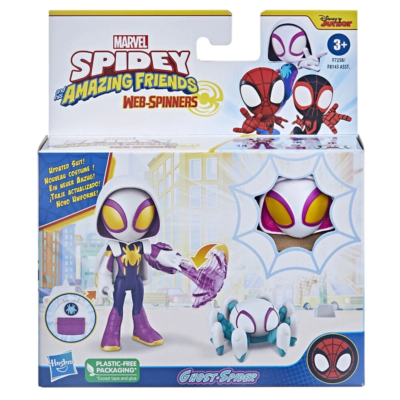 Marvel Spidey et ses Amis Extraordinaires Web-Spinners, figurine Ghost-Spider avec accessoires et toile rotative