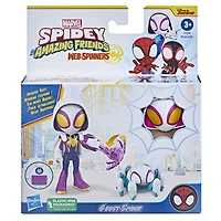 Marvel Spidey et ses Amis Extraordinaires Web-Spinners, figurine Ghost-Spider avec accessoires et toile rotative