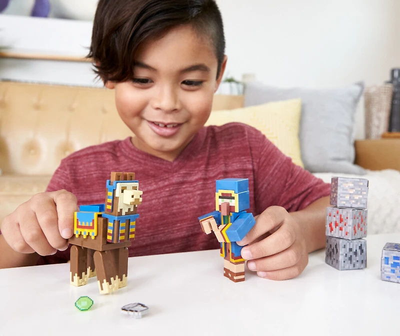 Minecraft Craft-A-Block Wandering Trader and Llama Figures