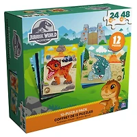 Jurassic World, Coffret de 12 puzzles de 24 pièces et 48 pièces pour enfants, puzzles dinosaure