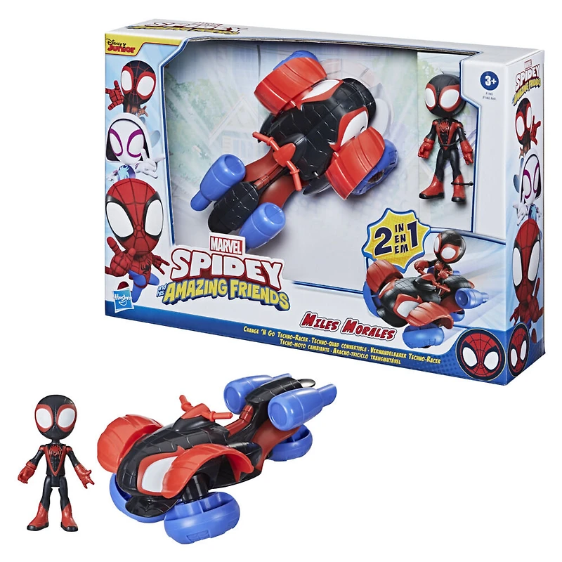 Marvel Spidey and His Amazing Friends Change 'N Go Techno-Racer Vehicle And Miles Morales