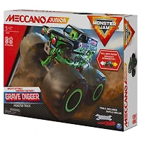 Meccano Junior, Kit de construction STEM, Monster truck Monster Jam Grave Digger officiel avec moteur à rétrofriction