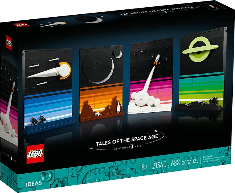 LEGO Ideas Tales of the Space Age 21340 Building Set; 4 Connectible 3D Postcard Display Models; Gift Idea for Adults (688 Pieces)