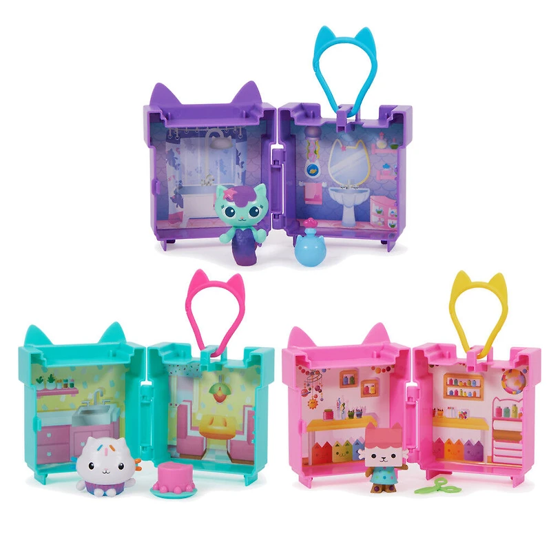 Gabby's Dollhouse, Mini Clip-On Playset with Baby Box Cat Toy Figure and Dollhouse Accessories