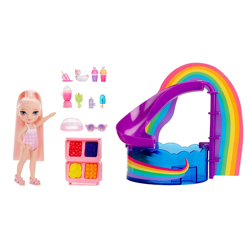 Jeu Journée piscine Rainbow High Littles + petite poupée (rose de 5,5 po (14 cm))