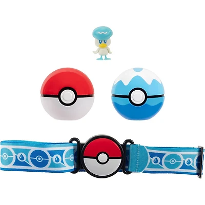 Pokémon Clip 'N Go, ensemble de ceinture Poké Ball - Coiffeton (Quaxly) avec Poké Ball, Scuba Ball (Dive Ball) et ceinture à thème de type Eau