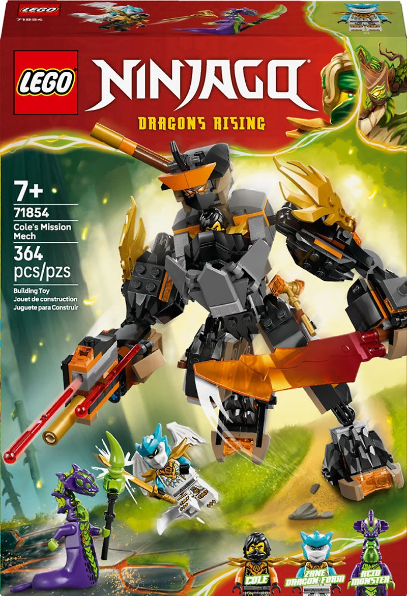 LEGO NINJAGO Le Robot de Mission de Cole contre Zane Dragon, Jouet Ninja, Ensemble de Jeu avec 3 Figurines 71854