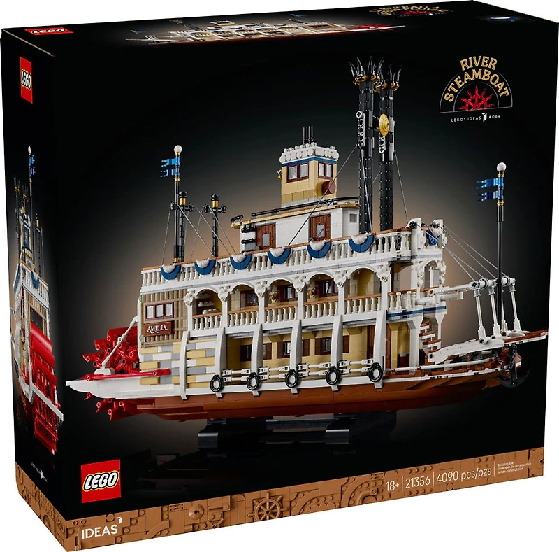 LEGO Ideas Le Bateau à Vapeur Fluvial, Décor Nautique pour la Maison, Ensemble de Bateau à Collectionner, Cadeau de Voyage 21356