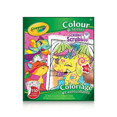 Cahier à colorier avec autocollants Crayola Animaux Scribble Srubbie