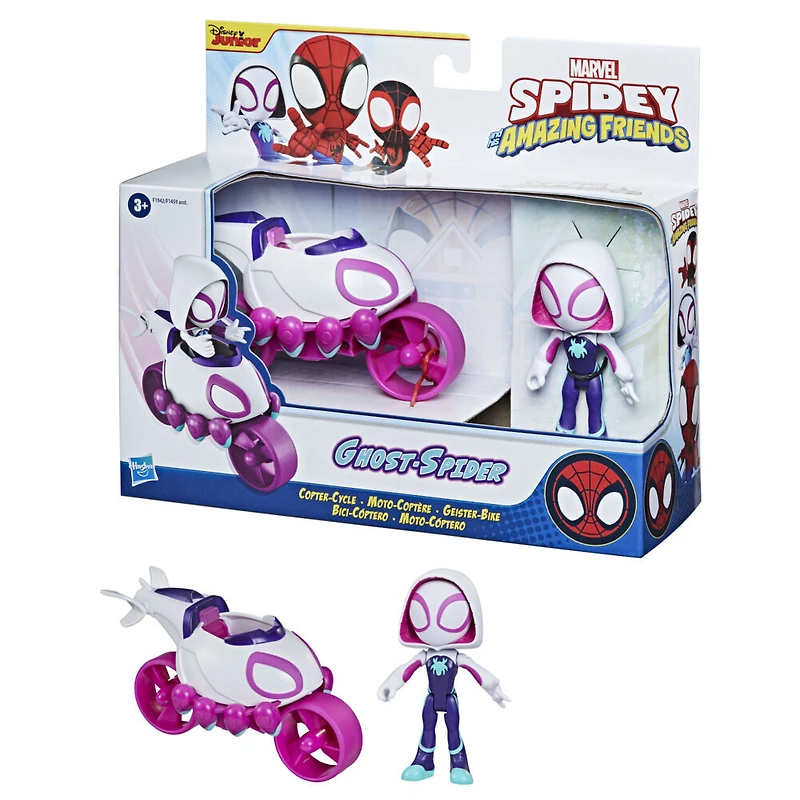 Marvel Spidey and His Amazing Friends Ghost-Spider Action Figure And Copter-Cycle Vehicle