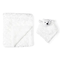 White Curly Plush Bear Blanket Set