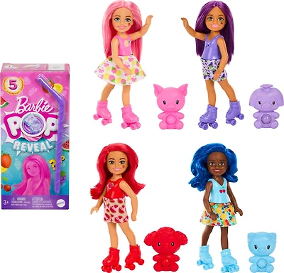 Barbie Pop Reveal Fruit Series Chelsea Doll with 5 Surprises Including Pop-It Pet, Scent & Color Change (Styles May Vary)