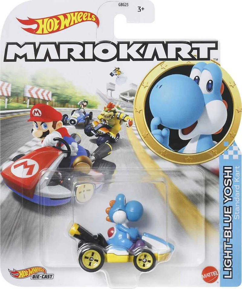 Hot Wheels - Mario Kart - Yoshi Stardard Kart, Bleu