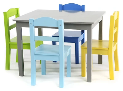 Tot Tutors Kids Wood Table & 4 Chairs Set, Elements - Grey/Multi