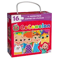 CoComelon, 4 Jigsaw Puzzle Bundle 16-Piece Easy Cartoon JJ and Friends Netflix YouTube Show with Portable Rope Gift Box