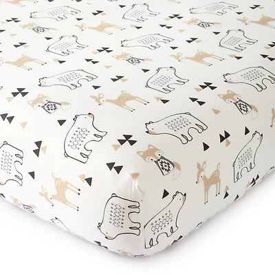 Levtex Baby - Drap-housse pour lit de bébé taupe et gris Bailey à thème de la forêt.