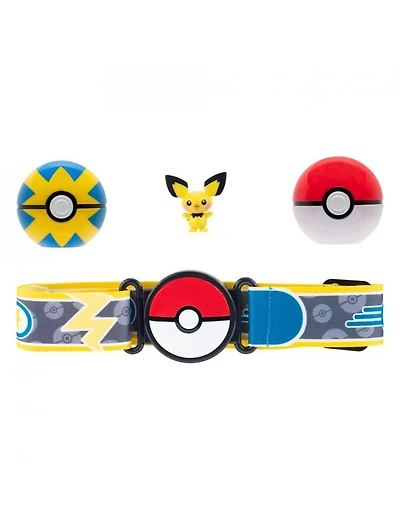 Pokémon Clip 'N Go, ensemble de ceinture Poké Ball - Pichu avec Poké Ball, Rapide Ball (Quick Ball) et ceinture à thème de type Électrik