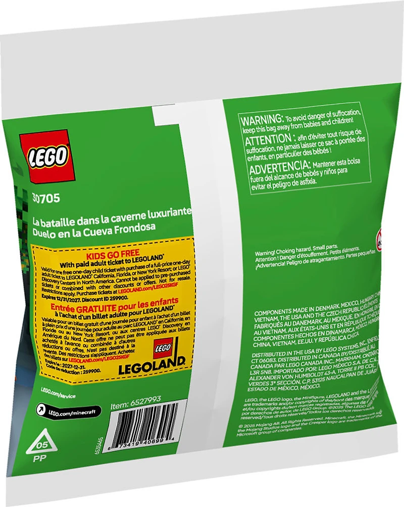 LEGO Minecraft The Lush Cave Fight - Includes Alex and Skeleton Minifigures - Travel Toy for Kids - 30705