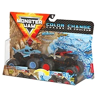 Monster Jam, Coffret de 2 monster trucks officiels en métal moulé Megalodon vs Pirate's Curse qui changent de couleur, échelle 1:64