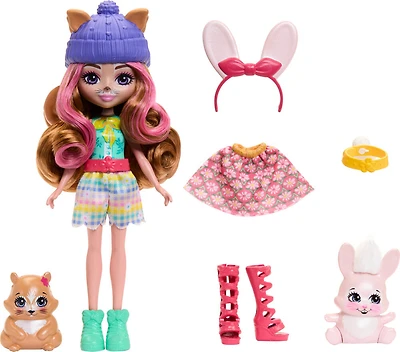 Enchantimals Poupée2 en 1 Lapin et Écureuil, 2animaux, access.