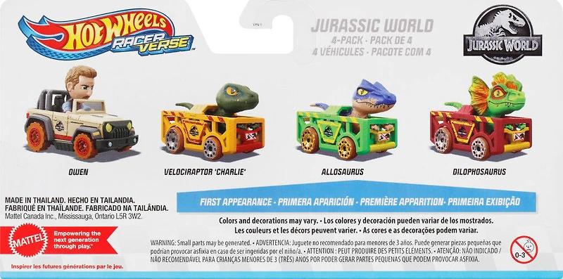 Hot Wheels RacerVerse Coffret de 4 véhicules Métal Jurassic World
