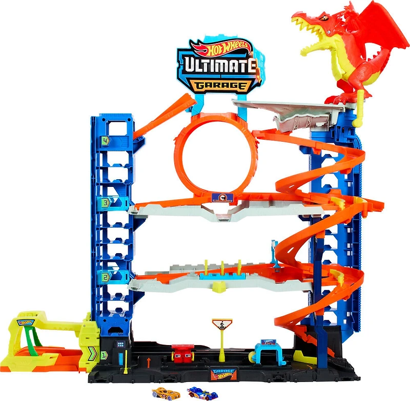 Hot Wheels  Ville  Méga Garage, 2véhicules, rangement pour 50+ véh.